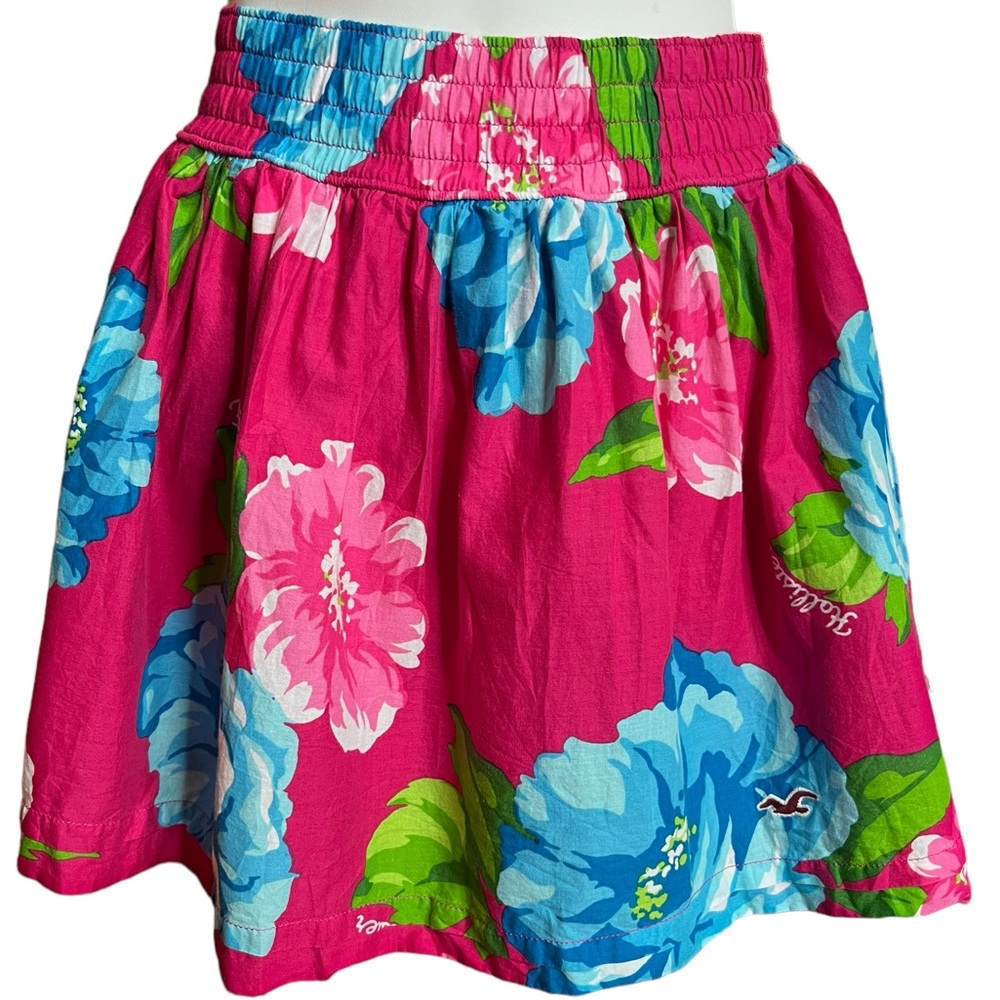 Hollister Y2K Floral Mini Skirt Pink Blue Boho Skater Festival Size M - Picture 2 of 8